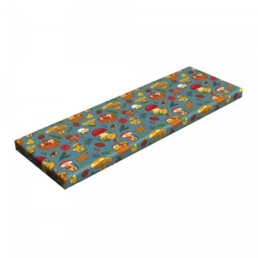 Mushroom Bench Pad, Picnic in the Forest with Honey Fungus Orange Agaric Champignon Porcini Nutgall, HR Foam Cushion with Decorative Fabric Cover, 45" x 15" x 2", Multicolor, by Ambesonne