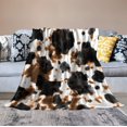 thumbnail image 3 of Cow Print Blanket Cozy Soft Lightweight Gifts Blanket for Kids Adults, Animal Skin Plush Flannel Throw Blanket for Sofa Couch Bed Decor Black Brown W60 xL80, 3 of 6