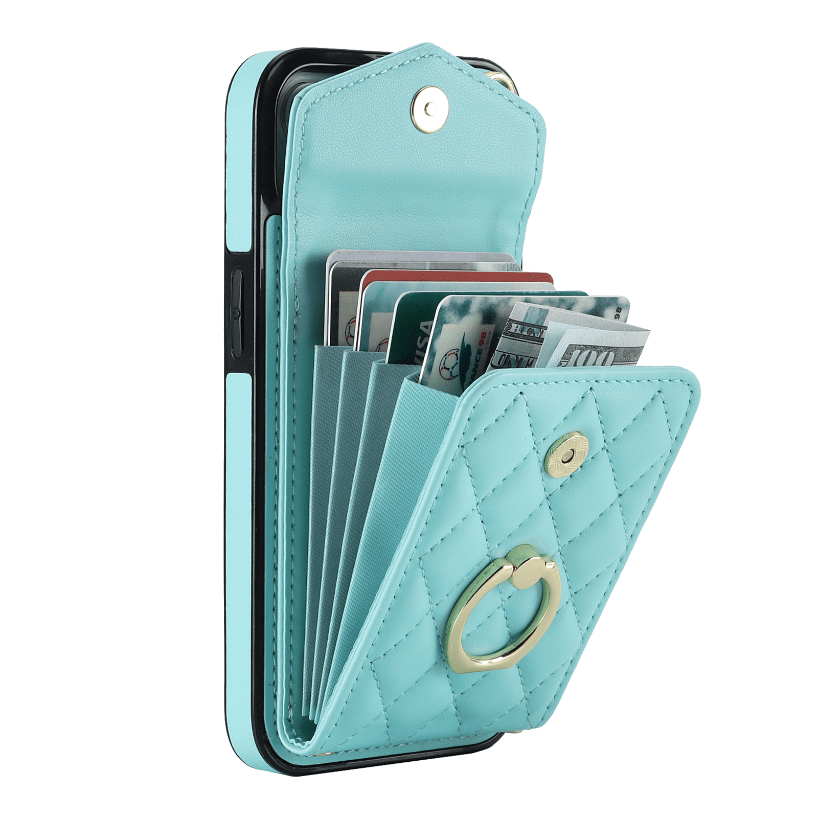 Asuwish Wallet RFID Blocking PU Leather Cell Phone Case with Tempered Glass Screen Protector, Wrist Strap for iPhone 14 Plus, Teal