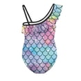 thumbnail image 5 of Uorisanigo Girls Swimsuits Size 7-8 Single Spaghetti Strap Ruffle Halter Swimming Training Bathing Suit Mermaid Scale One Piece Quick Dry Beach Swimwear for Kids, 5 of 7