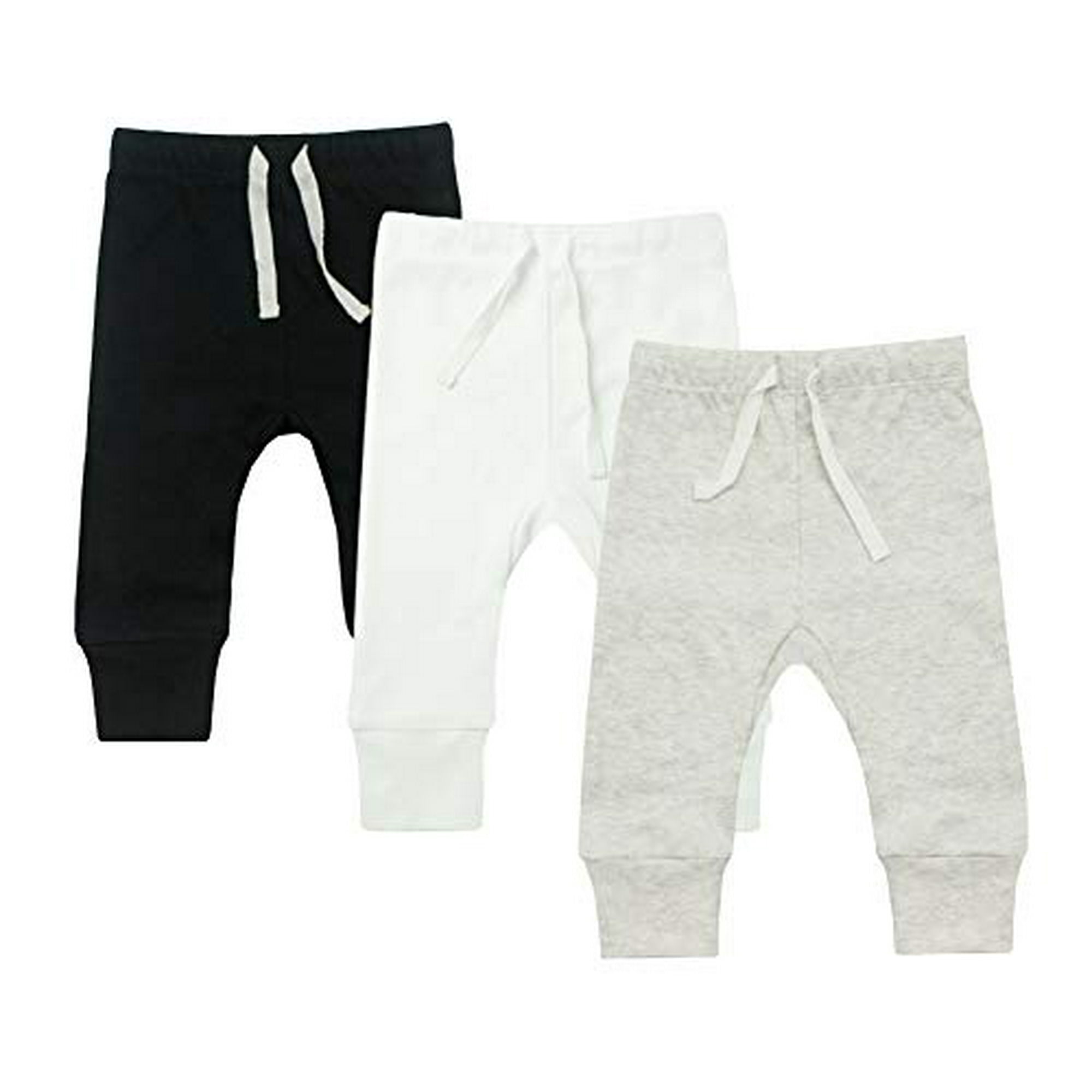 Baby Uni 3 Pack Baby boy Pants Infant Boys Girls Cotton Tapered Ankle Pants 0 3 Months Black Off White Grey Melange