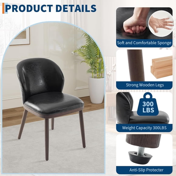 GloryStar PU Leather Upholstered Dining Room Chairs, 2-Pack with Solid Wood Legs, Easy Assembly for Home or Kitchen