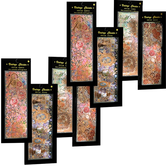 Paquete de pegatinas holográficas, pegatinas para álbumes de recortes, diseños en relieve a prueba de agua, paquete de 8 accesorios de diario para personalizar pertenencias, pegatinas decorativas con
