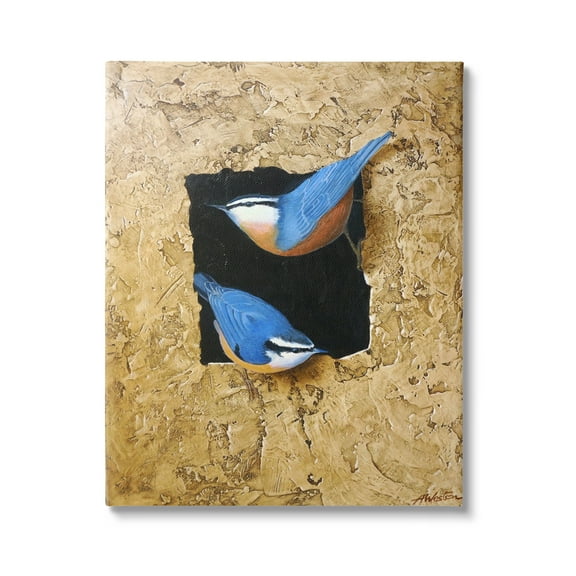 Stupell Industries Blue Bird Pair Perched Rough Layered Structure Painting Gallery Wrapped Canvas Print Wall Art, Design by Alan Weston