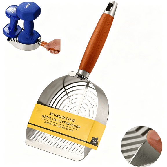 ACDANC Custom Extra Thick Stainless Steel Cat Litter Scoop โ Heavy Duty Poop Scooper with Sturdy Anti-Break Handle, Filters Small Litter Clumps Stainless Steel Cat Litter Scoop