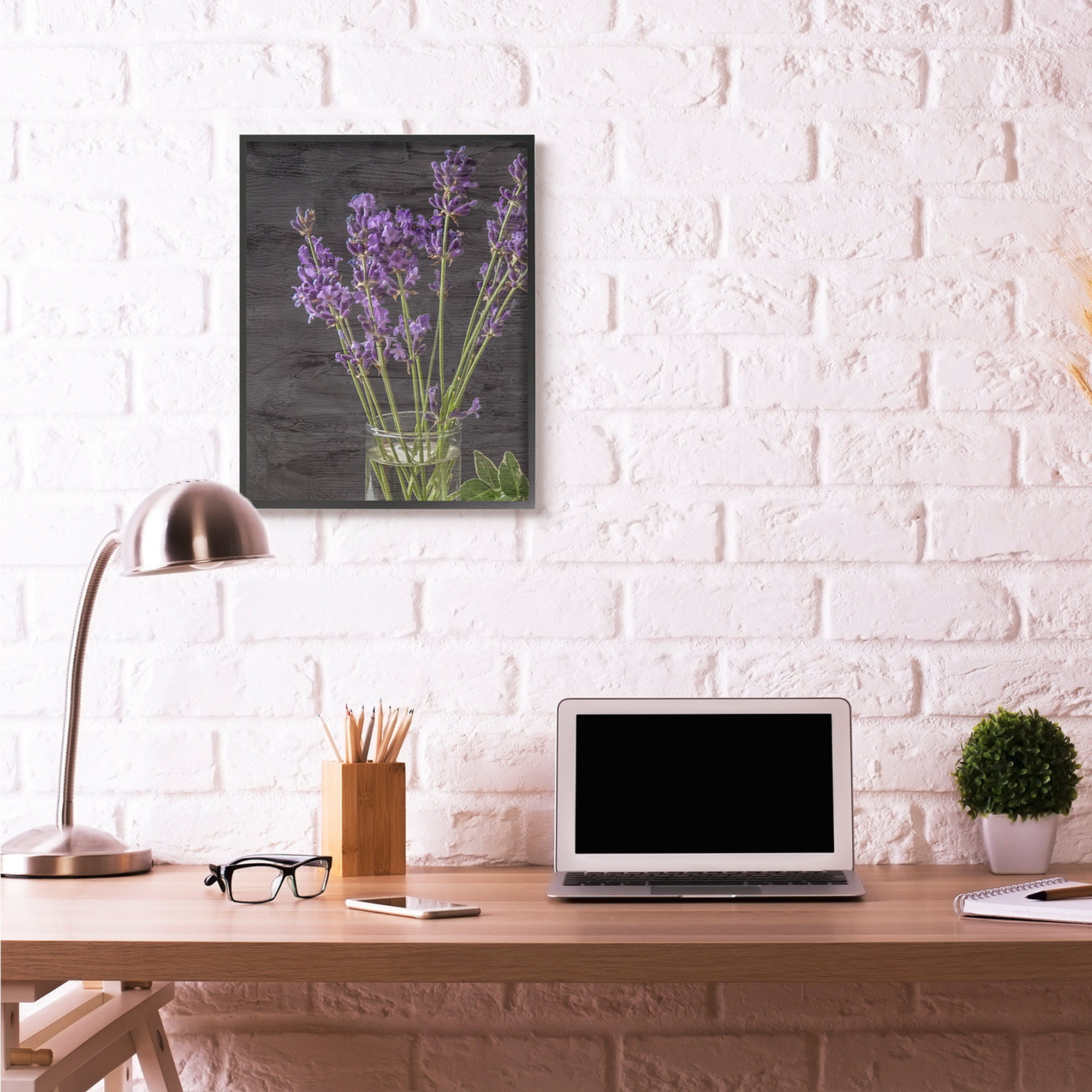 Stupell Industries Lavender Jar Purple Green Wood Texture Design Graphic Art Black Framed Art Print Wall Art, 24x30, by Kim Allen
