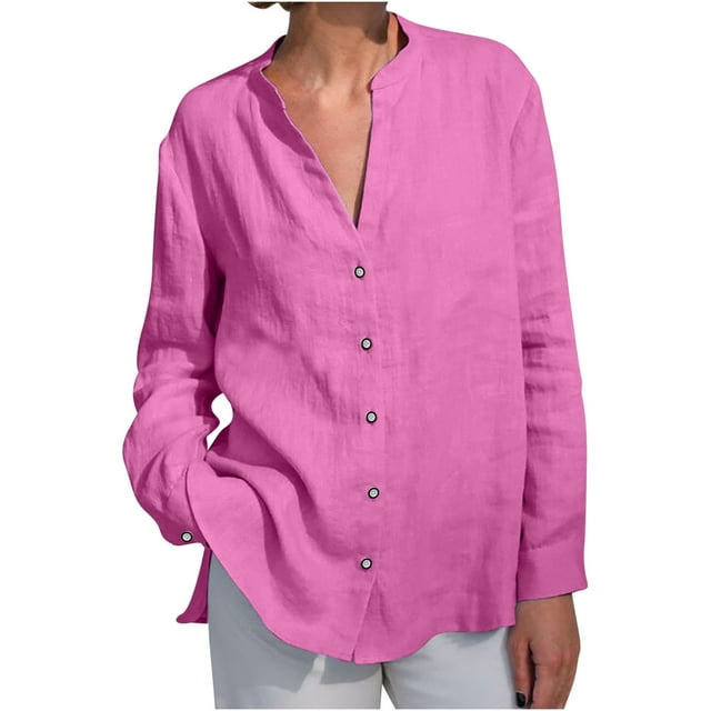 Timegard Long Sleeve Shirts for Women Button up Side Split Lightweight Blouse Fall Casual Loose Tops