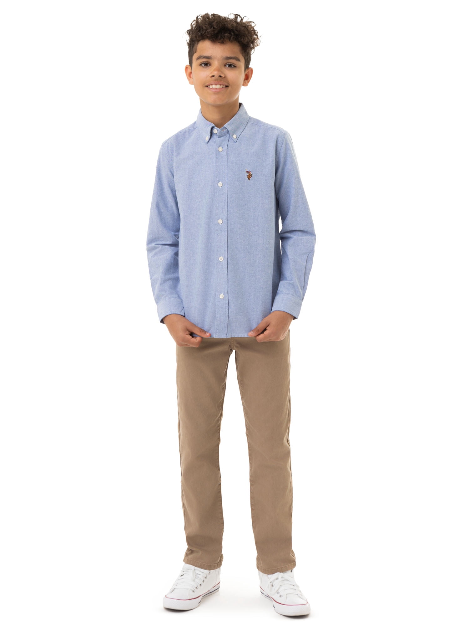 U.S. Polo Assn. Boys Long Sleeve Oxford Woven Shirt, Sizes 4-18