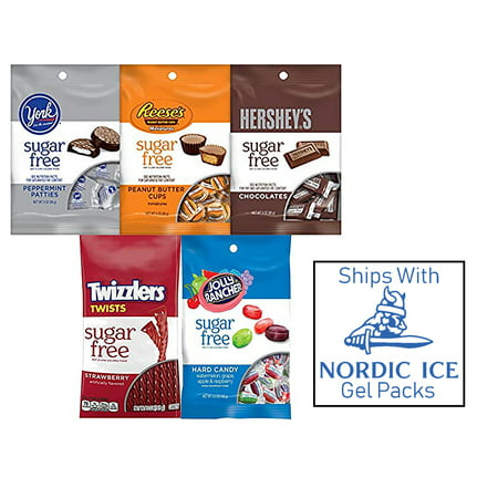 SUGAR FREE Bundle of Assorted Hershey's Chocolate, Reese's Peanut Butter Cups, York Peppermint Patties, Twizzlers Strawberry Licorice and Jolly Rancher Hard (Best Chocolate For Peppermint Bark)