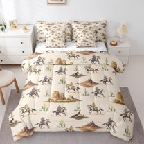Homewish Western Cowboys Twin Bedding Sets 7-Piece for Adults Female Men,Botanical Cactus Bedding Comforter Set Microfiber,Vintage Aesthetic Breathable Sheet Sets,Super Cozy Room Decor