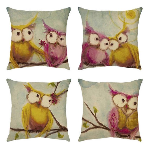 Set of 4 45 * 45cm E-style Cushion Cover Cotton and Linen Sofa Home Decor Decorative Pillow Cases Classic Cushion Cover for Home Living Room Bedroom B