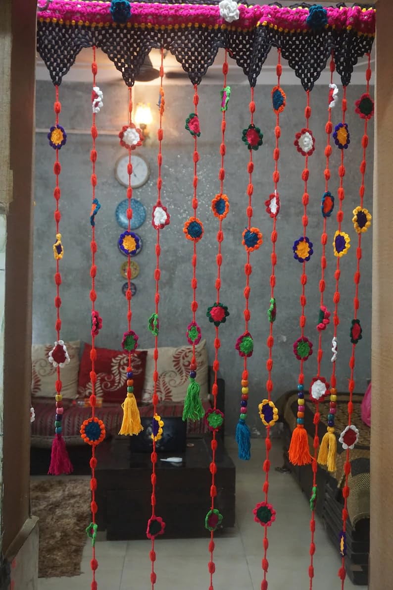 Handmade Crochet Beaded Curtain: Boho Macrame Drape (36x72 Inches)