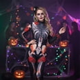 thumbnail image 5 of FASHOFT Adult Rose Skeleton Halloween Costumes Floral Bone Print Jumpsuit Cosplay Outfit Party Stage Performance Dress Up Halloween Costume 110, 5 of 7