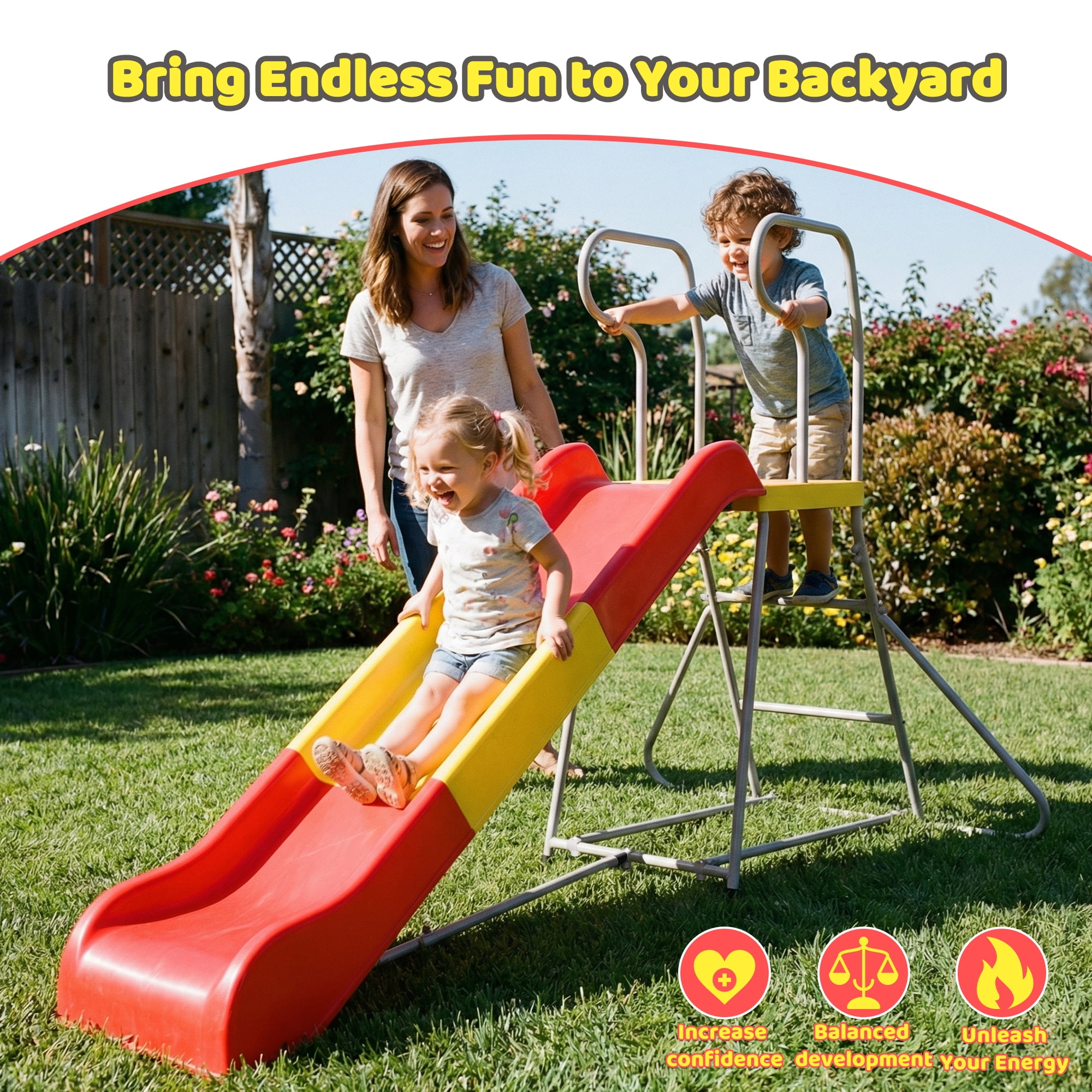 2-in-1 Kids Climber and Slide, 76.4" Smooth Slide Track with Anti-Slip Steps, Sturdy Structure for Indoor Outdoor Backyard Play, Suitable for Ages 3-8