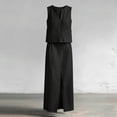 thumbnail image 5 of ZToonmas Women's 2-Piece Outfit Sleeveless V-Neck Crop Top and High Waist Slit Maxi Skirt with Pockets Set Casual Summer Matching Set, 5 of 7