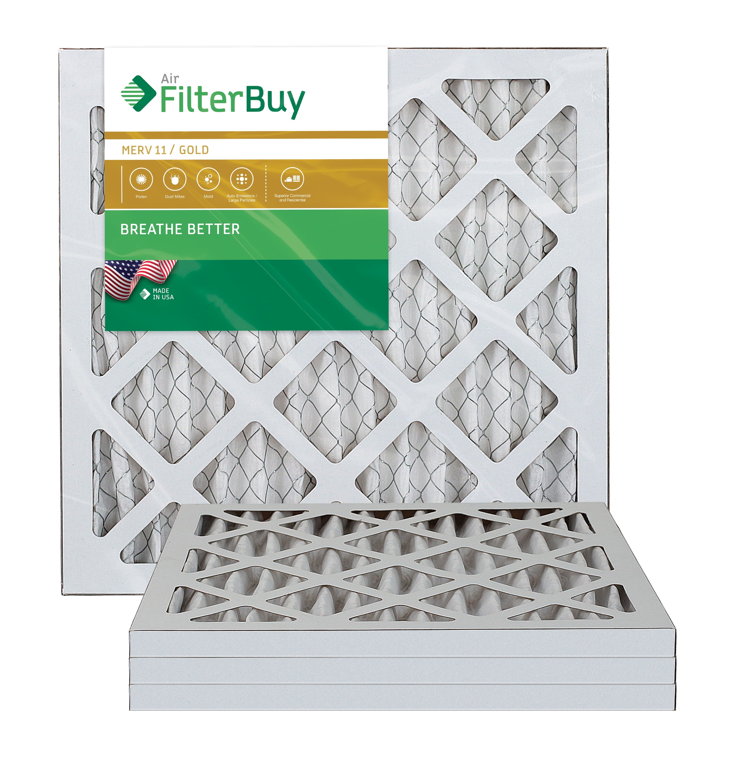 FilterBuy 12x12x1 MERV 11 Pleated AC Furnace Air Filter, (Pack of 4
