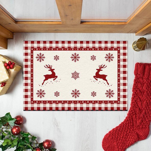 CEHVOM Christmas Door Mat Crystal Velvet Entry Christmas Tree Decoration Carpet Christmas Foot Mat
