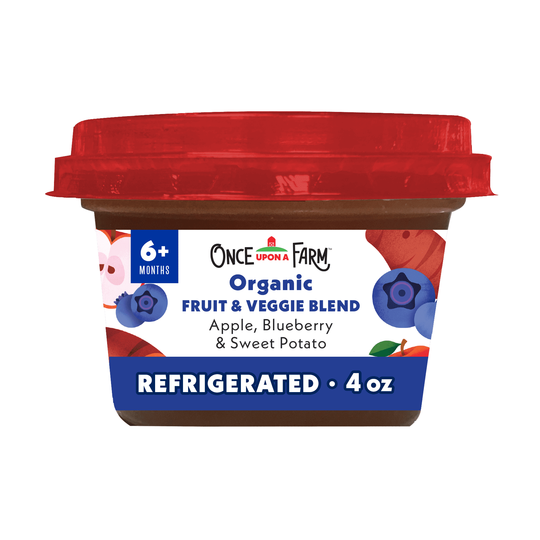 Once Upon a Farm Organic Refrigerated Baby Food Fruit & Veggie Blend Apple, Blueberry, & Sweet Potato, 4oz Bowl