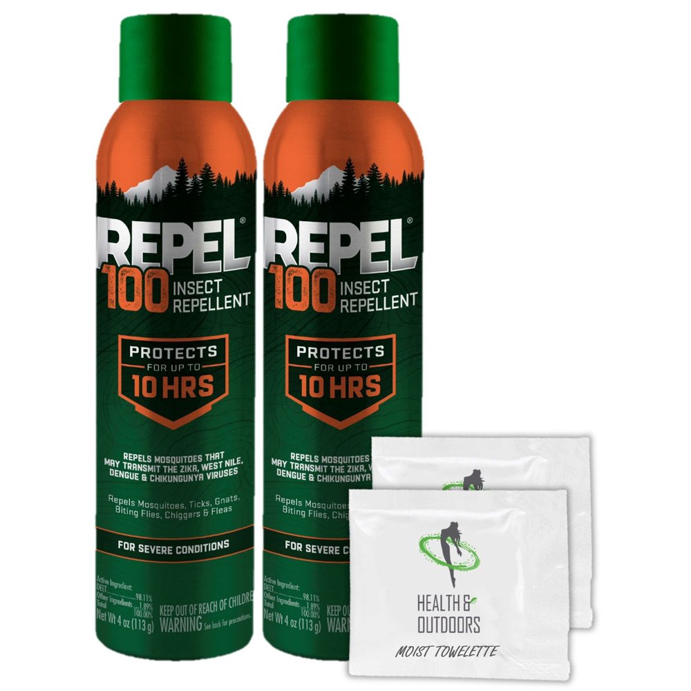 REPEL 100 Aerosol Insect Repellent 4 oz (2 Count) W/ 2 HAO Moist