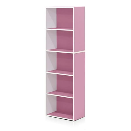 11055WH-PI 5-Tier Reversible Open Shelf Bookcase, White & Pink