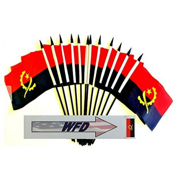 Pack of 12 4"x6" Angola Polyester Miniature Office Desk & Little Table Flags, 1 Dozen 4"x 6" Angolan Small Mini Hand Waving Stick Flags