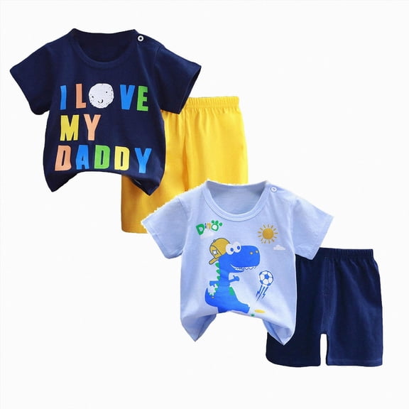 mgoYE Toddler Baby Boy Clothes Outfits Girl Clothes Cartoon Cotton Summer Short Sleeve T-Shirt Tops Shorts Clothes Sets 4Pcs for 3 9 18 Months 2T 3T 4T 5T 6T Size 2-3 Years