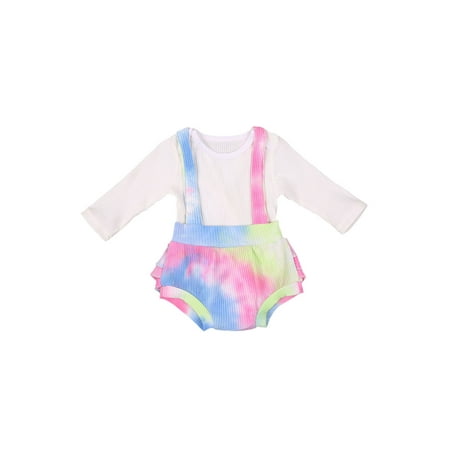

JYYYBF Infant Baby Girl Clothes Knitted Long Sleeve Romper Bodysuit Tops Tie Dye Suspender Shorts Pants Outfit Fall Winter Green Blue Pink 18-24 Months