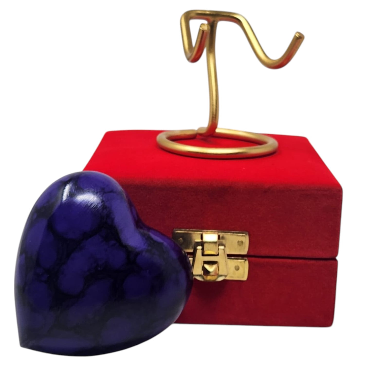 SMIURNS Custom Engraved Royal Purple Marble Finish Heart-Shaped Keepsake Memorial Cremation Urn for Ashes Human or Pet Remains - Gold Display Stand and Red Velvet Gift Box