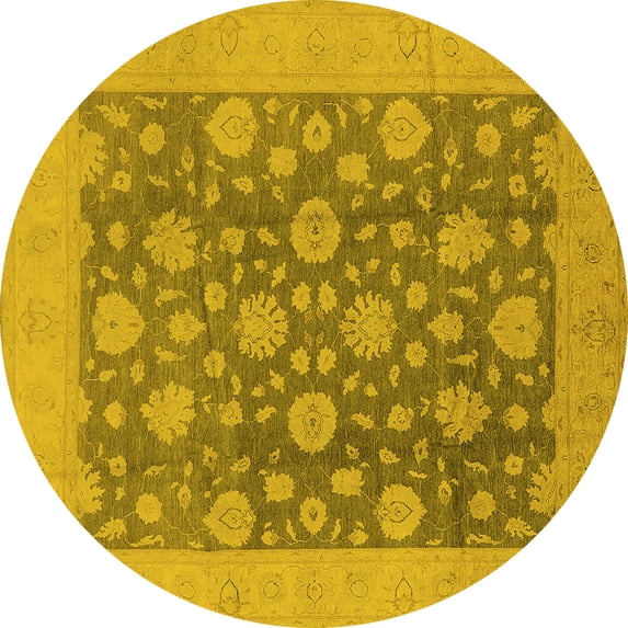Ahgly Company Indoor Round Oriental Yellow Traditional Area Rugs, 4' Round
