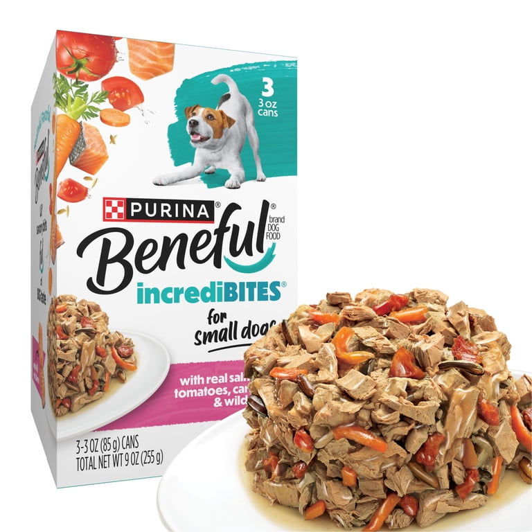(6 pack) Purina Beneful Small Breed Wet Dog Food in Gravy, IncrediBites  with Real Salmon, Rice & Vegetables, 3 oz Cans