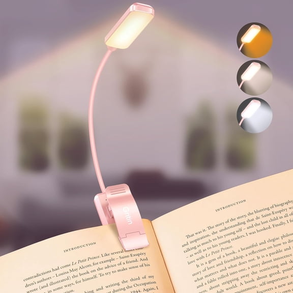 Gritin 9 LED Rechargeable Book Light for Reading in Bed - Eye Caring 3 Color Temperatures,Stepless Dimming Brightness,80 Hrs Runtime Small Lightweight Clip On Book Reading Light for Studying-Pink