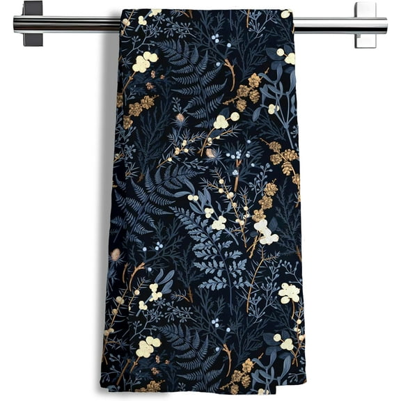 2Pcs Vintage Green Botanical Floral Kitchen Towels, Dark Cottagecore Fern Leaf Decorative Dish Tea Towels, Dark Green Floral Botanic Hand Towels for Kitchen Bathroom Decor, 16x24 inch