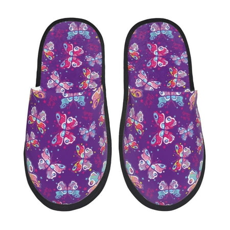 Balery Bright Butterflies Slient Indoor Furry Fleece Comfort House Shoes Soft Non-Slip Home Shoes Cotton slippers House Slippers-- Medium