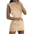 thumbnail image 2 of Sequin Mini Dress for Women Sleeveless Beaded Dress Bodycon Slim Fit Mock Neck Cocktail Dress for Evening Party, 2 of 9