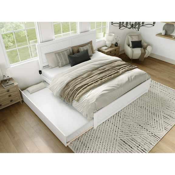 White King Platform Bed with Trundle & Headboard/Footboard Set