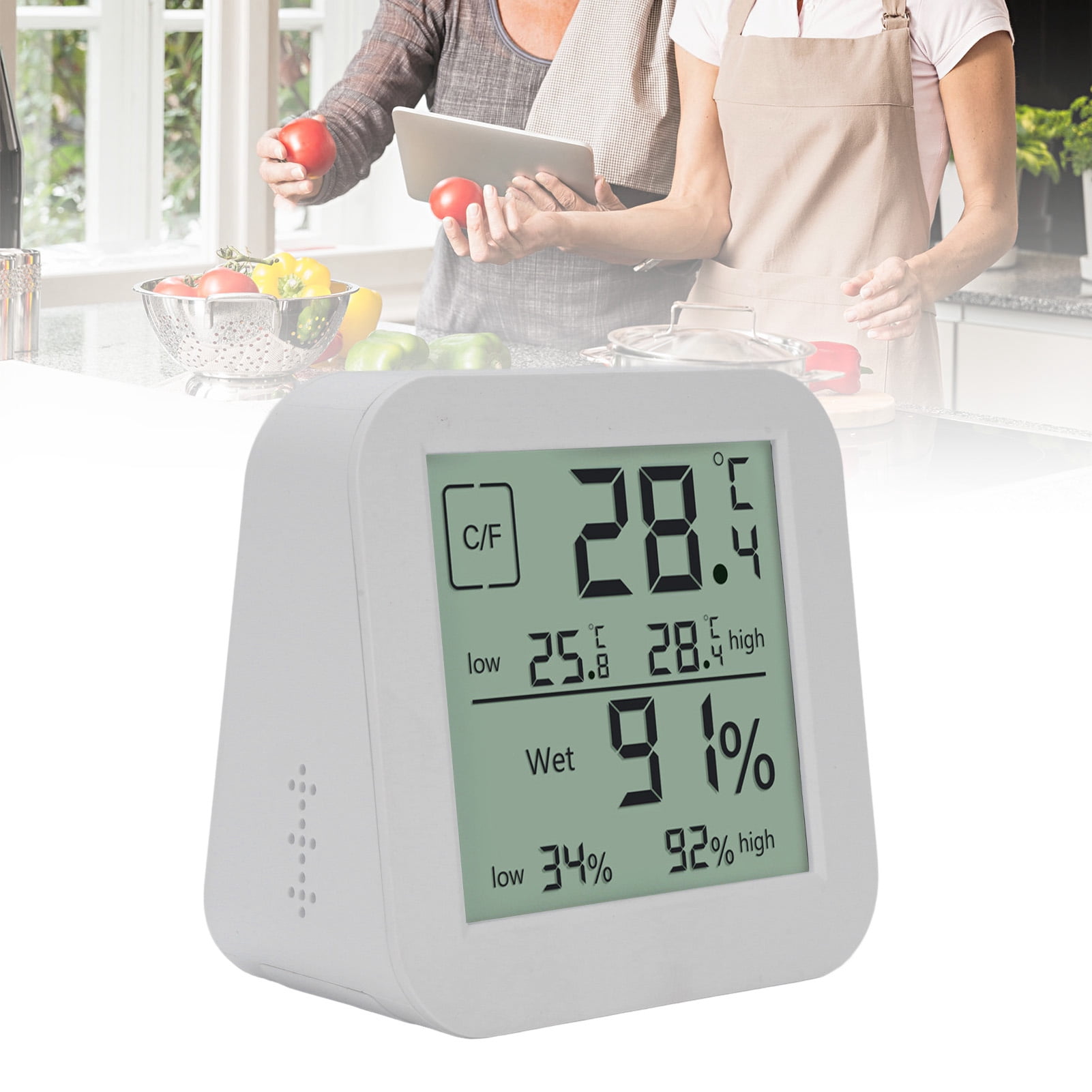 BOKYAN Thermometer Hygrometer Timer Double Sided LCD Touch Screen Backlight Temperature Humidity Gauge Meter for Kitchen White Magnetic Backing Room Temp Monitor 3.54 in / 9 cm