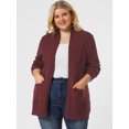 thumbnail image 2 of Women Plus Size Shawl Collar Open Front Sweater Cardigan Burgundy 3X, 2 of 6