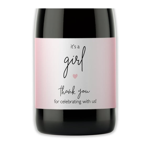 It’s a Girl Mini Champagne Labels ● SET of 12 ● Pink Baby Shower Mini Champagne Bottle Labels, Thank You for Celebrating with us POP Baby Shower Favors Gender Reveal Party WATERPROOF M200-GRL-12