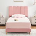 thumbnail image 2 of QinaQin Base de cama individual tapizada en terciopelo con cabecera ondulada, ideal para niñas o niños, soporte de tablillas y diseño silencioso, 2 of 7