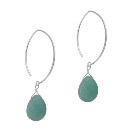 - Teardrop Stone on Modern Elliptical Sterling Silver Hook Earrings, Amazonite