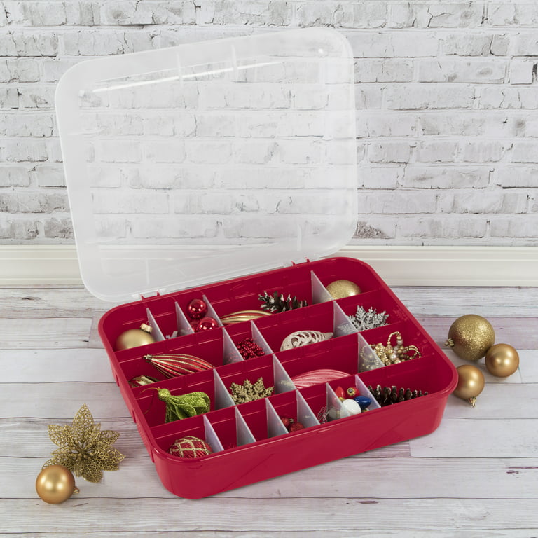 Hasting Home 48 Compartment Zippered Adjustable Ornament Storage Box – 20  X 13, Red : Target
