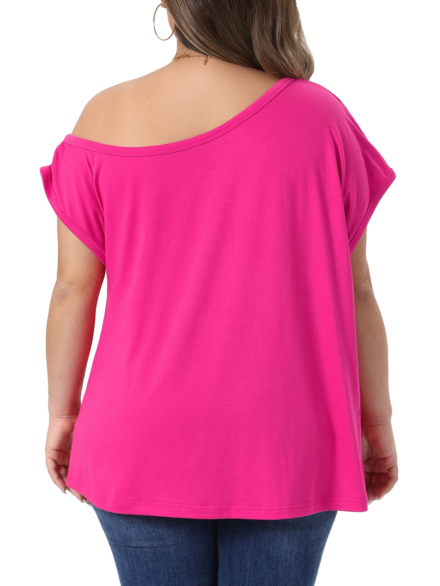 DARING DIVA Women's Plus One Shoulder Blouse Summer Top Basic Tee 4X Hot Pink