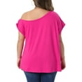 thumbnail image 3 of Agnes Orinda Women's Plus Size Tops One Shoulder Short Sleeve Irregular Collar Blouse Summer Casual Basic Tee 4X Hot Pink, 3 of 6