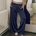 thumbnail image 2 of XFLWAM Women's Silk Satin Palazzo Pants Elastic Waist Soft Lounge Pants Casual Loose Pajama Trousers Sleepwear Pj Bottoms with Pockets Navy Blue M, 2 of 6