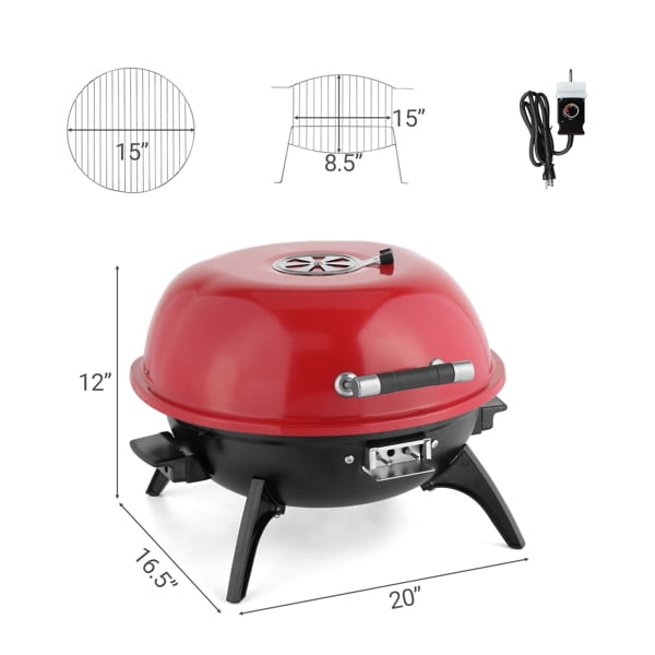 Alvantor 1600W Portable Electric BBQ Grill, Countertop Indoor Outdoor Grill with Warming Rack, Red
