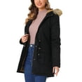 thumbnail image 4 of Allegra K Chaqueta de abrigo de invierno para mujer, abrigo acolchado largo y a prueba de viento con capucha de piel sintética L Negro Allegra K Funda de cojín para sofá, 4 of 6
