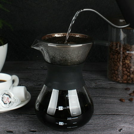 Hilitand Coffee Maker Pot Hand Drip Coffee Maker Manual Hand Drip Coffee Maker Glass Pot with Stainless Steel