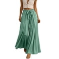 thumbnail image 2 of Costeam Womens Split Front Flowy Wide Leg Pants Drawstring Elastic High Waist Lightweight Crinkle Woven Solid Color Loose Casual Vacation Trousers, 2 of 5