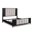 thumbnail image 4 of Black Finish Beige Upholstery Queen Size Panel Bed Wooden Bedroom Furniture 1pc, 4 of 6