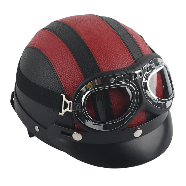 Universal motocicleta scooter cuero sintético cara abierta medio casco y visera gafas UV rojo Jadeshay A